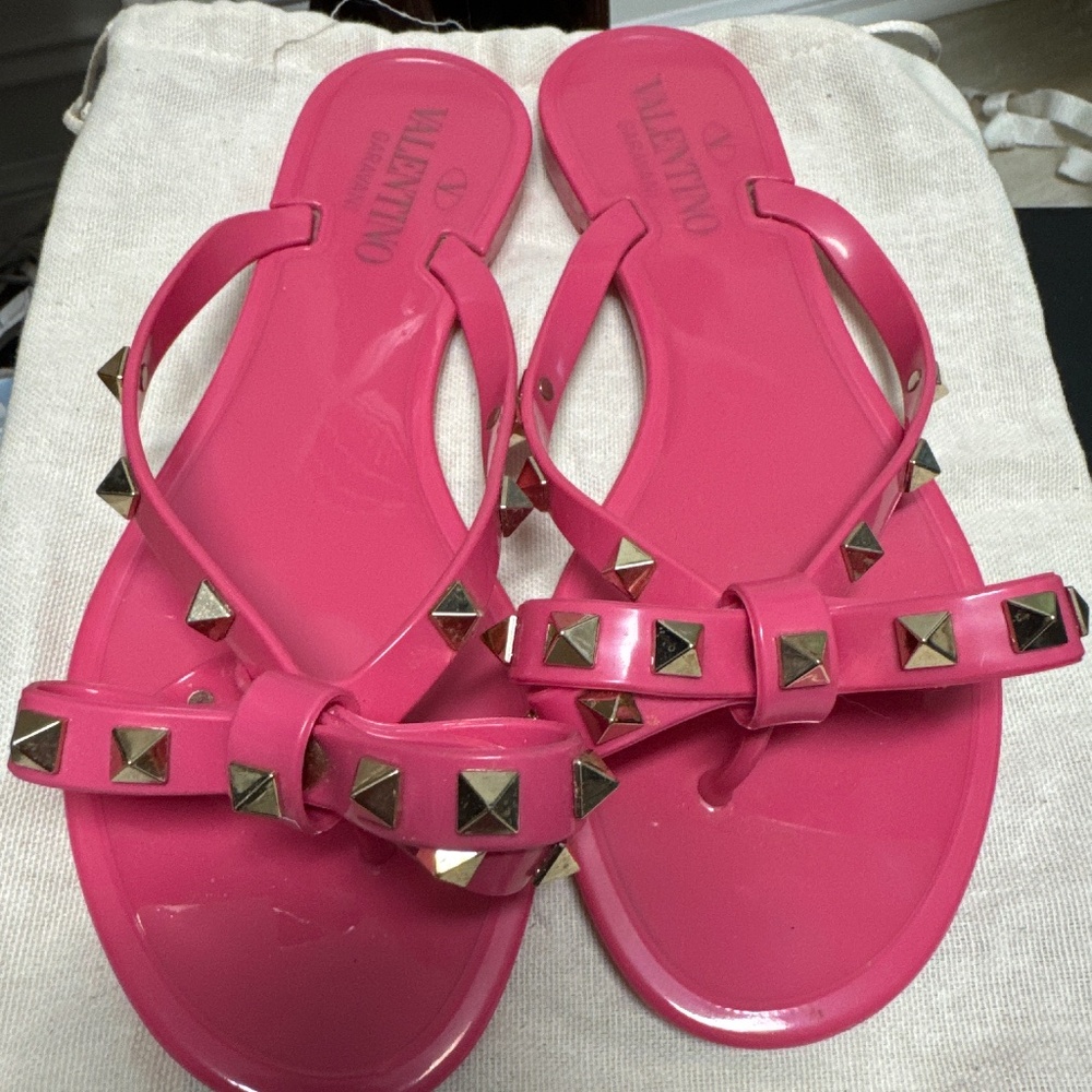 Valentino Rockstud PVC Flat Thong Sandals
